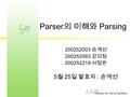 Parser 의 이해와 Parsing 200252003 손계선 200252083 강미정 200252219 서정은 5 월 25 일 발표자 : 손계선.