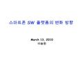 스마트폰 SW 플랫폼의 변화 방향 March 13, 2010 이승원. 2 03/13/10Seungwon Lee ©SAIT Spring 2010 Contents –Backgournd » 스마트폰이 대세다 » 무엇이 바뀌고 있는가 ? – 스마트폰 SW 구조 »Android.