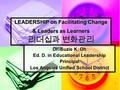 1 LEADERSHIP on Facilitating Change & Leaders as Learners 리더십과 변화관리 Dr. Suzie K. Oh Ed. D. in Educational Leadership Principal Los Angeles Unified School.