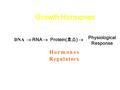 Growth Hormones DNA  RNA  Protein( 효소 )  Physiological Response Hormones Regulators.