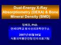 Dual-Energy X-Ray Absorptiometry (DEXA) & Bone Mineral Density (BMD) 정해조, PhD. 연세대학교 방사선의과학연구소 2007 년 05 월 04 일 식품의약품안전청 전자의료기팀.