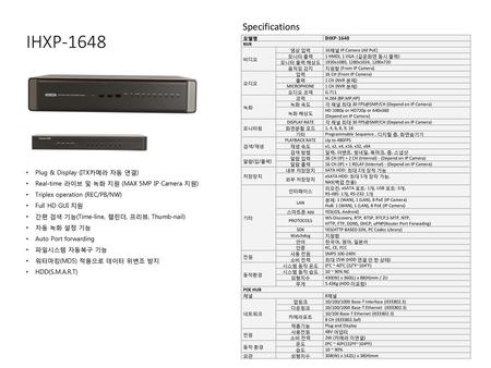 IHXP-1648 Specifications Plug & Display (ITX카메라 자동 연결)