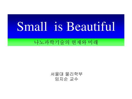 Small is Beautiful 나노과학기술의 현재와 미래 서울대 물리학부 임지순 교수.
