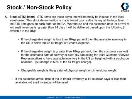 Stock / Non-Stock Policy