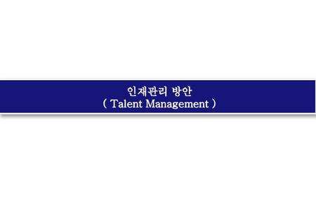 인재관리 방안 ( Talent Management ).