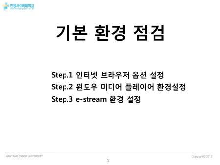 기본 환경 점검 Step.1 인터넷 브라우저 옵션 설정 Step.2 윈도우 미디어 플레이어 환경설정
