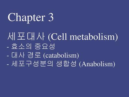 Chapter 3 세포대사 (Cell metabolism) - 효소의 중요성 - 대사 경로 (catabolism) - 세포구성분의 생합성 (Anabolism)