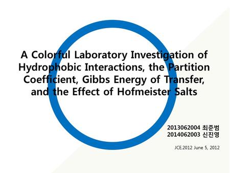 A Colorful Laboratory Investigation of Hydrophobic Interactions, the Partition Coefficient, Gibbs Energy of Transfer, and the Effect of Hofmeister Salts.