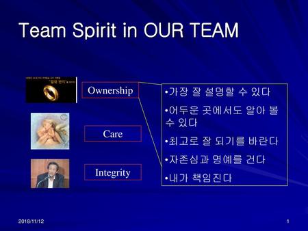 Team Spirit in OUR TEAM Ownership 가장 잘 설명할 수 있다 어두운 곳에서도 알아 볼 수 있다