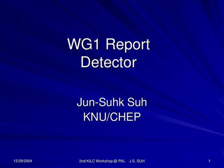 WG1 Report Detector Jun-Suhk Suh KNU/CHEP 12/29/2004