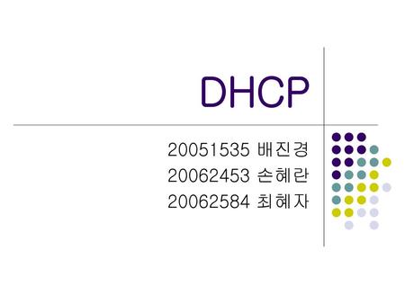 DHCP 20051535 배진경 20062453 손혜란 20062584 최혜자.