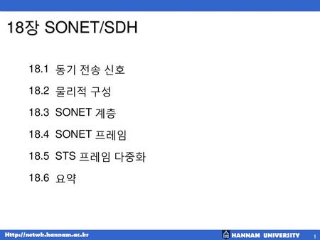 18장 SONET/SDH 18.1 동기 전송 신호 18.2 물리적 구성 18.3 SONET 계층 18.4 SONET 프레임