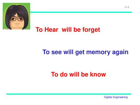 To Hear will be forget To see will get memory again To do will be know.