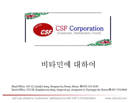 비타민에 대하여 CSF Corporation [Customer, Satisfaction, Food]