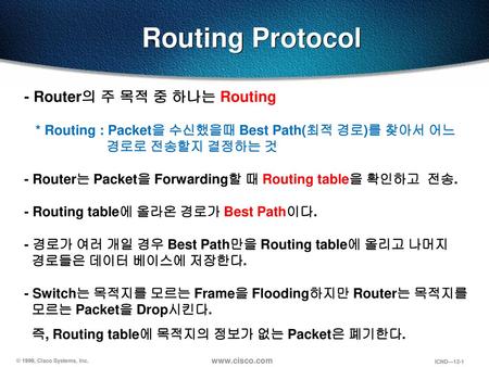 Routing Protocol - Router의 주 목적 중 하나는 Routing