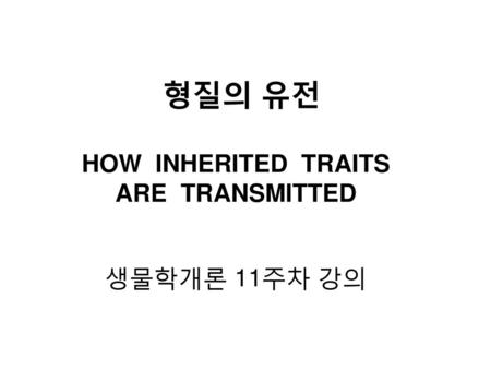 HOW INHERITED TRAITS ARE TRANSMITTED 생물학개론 11주차 강의