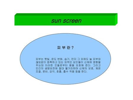 sun screen 피 부 란 ? 피부는 햇빛, 온도 변화, 습기, 먼지 그 외에도 늘 피부와
