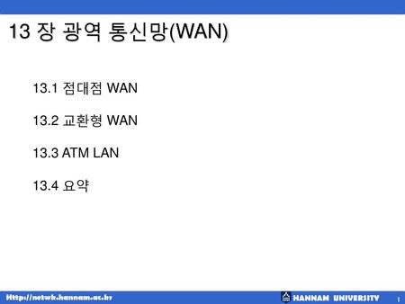 13 장 광역 통신망(WAN) 13.1 점대점 WAN 13.2 교환형 WAN 13.3 ATM LAN 13.4 요약.