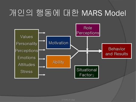 개인의 행동에 대한 MARS Model Role Perceptions Values Personality Perceptions