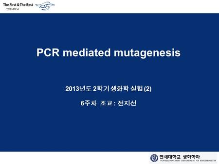 PCR mediated mutagenesis 2013 년도 2 학기 생화학 실험 (2) 6 주차 조교 : 전지선.