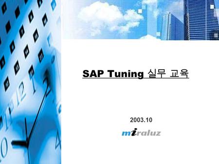 SAP Tuning 실무 교육 목 차 1. SAP Architecture 의 이해 2. Monitoring 3. Tuning 방법 결정 (DB or ABAP) 4. Performance Trace (DB) 5. Run Time Analysis (CPU)