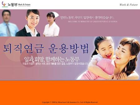 Work & Future 퇴직연금 운용방법 Copyright ⓒ 2006 by MiraeAsset Life Insurance Co., Ltd All Rights Reserved.