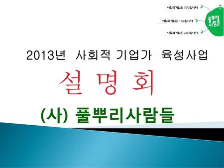 2013년 사회적 기업가 육성사업 설 명 회 (사) 풀뿌리사람들.