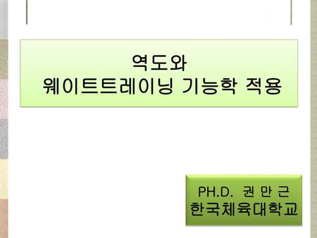 역도와 웨이트트레이닝 기능학 적용 PH.D. 권 만 근 한국체육대학교.