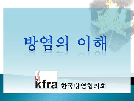 방염의 이해 한국방염협의회 안녕하십니까 한국소방안전협회 조혜영 입니다.