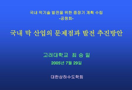 국내 막 산업의 문제점과 발전 추진방안 고려대학교 최 승 일 2005년 7월 29일 대한상하수도학회