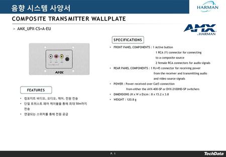 음향 시스템 사양서 COMPOSITE TRANSMITTER WALLPLATE AMX_UPX-CS+A-EU