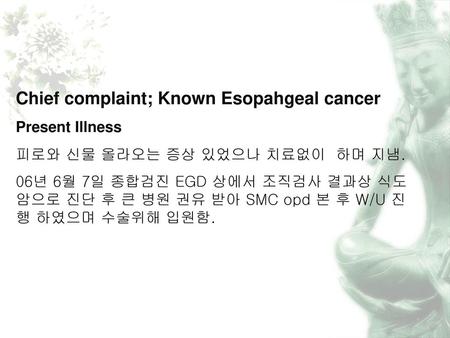 Chief complaint; Known Esopahgeal cancer