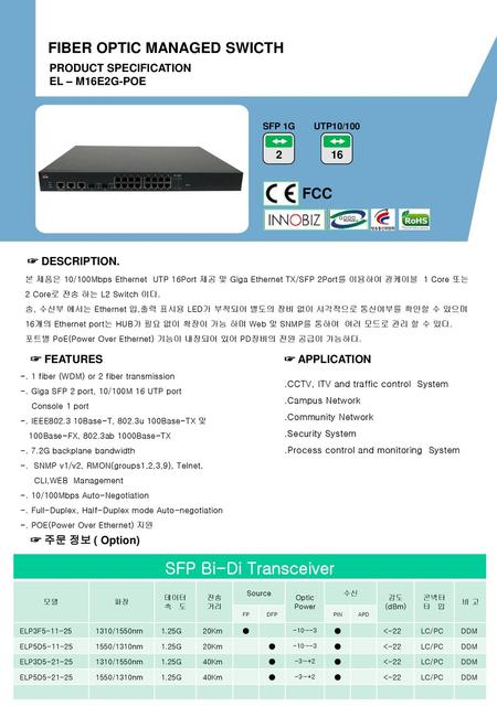 SFP Bi-Di Transceiver FIBER OPTIC MANAGED SWICTH FCC