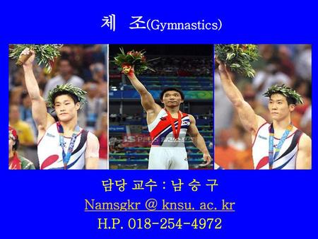 체 조(Gymnastics) 담당 교수 : 남 승 구 Namsgkr @ knsu. ac. kr H.P. 018-254-4972.