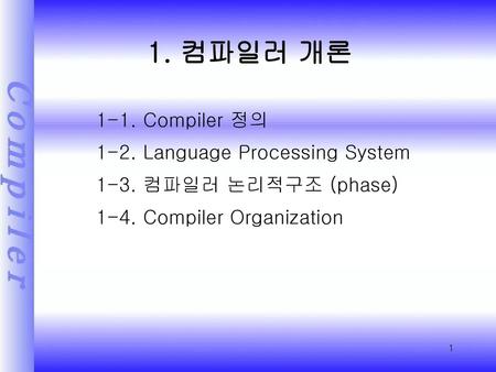 1. 컴파일러 개론 1-1. Compiler 정의 1-2. Language Processing System