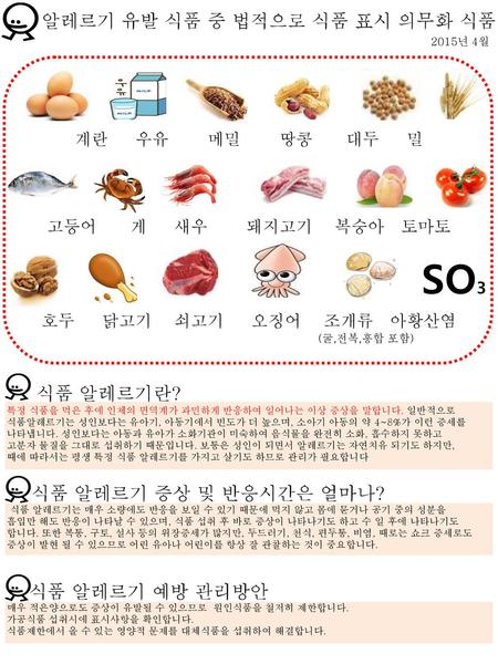 SO3 식품 알레르기란? 알레르기 유발 식품 중 법적으로 식품 표시 의무화 식품 식품 알레르기 증상 및 반응시간은 얼마나?