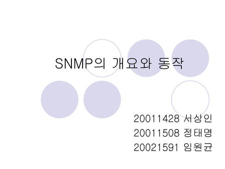 SNMP의 개요와 동작 20011428 서상인 20011508 정태명 20021591 임원균.