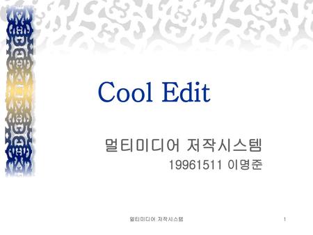 Cool Edit 멀티미디어 저작시스템 19961511 이명준 멀티미디어 저작시스템.