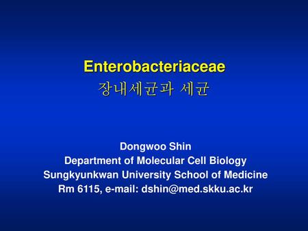 Enterobacteriaceae 장내세균과 세균 Dongwoo Shin