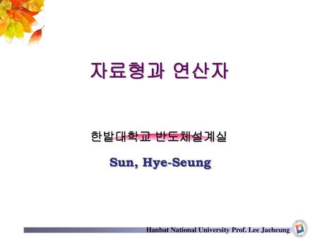 자료형과 연산자 Sun, Hye-Seung.