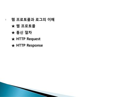 웹 프로토콜과 로그의 이해 ★ 웹 프로토콜 ★ 통신 절차 ★ HTTP Request ★ HTTP Response.