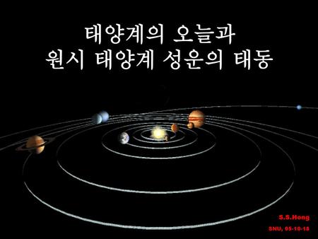 태양계의 오늘과 원시 태양계 성운의 태동 S.S.Hong SNU, 05-10-18.