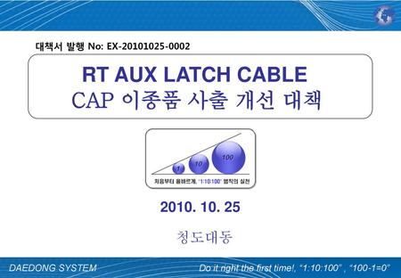 RT AUX LATCH CABLE CAP 이종품 사출 개선 대책 청도대동