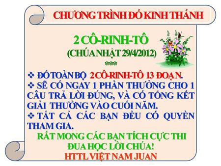 2 CÔ-RINH-TÔ CHƯƠNG TRÌNH ĐỐ KINH THÁNH (CHÚA NHẬT 29/4/2012) ***