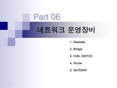 Part 06 네트워크 운영장비 1. Repeater 2. Bridge 3. HUB, SWITCH 4. Router