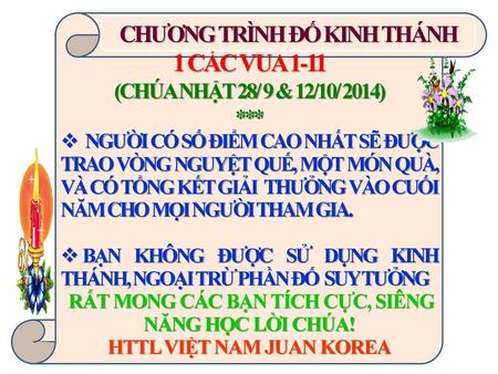 1 CÁC VUA 1-11 CHƯƠNG TRÌNH ĐỐ KINH THÁNH