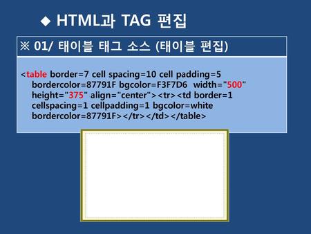 HTML과 TAG 편집 ※ 01/ 태이블 태그 소스 (태이블 편집)