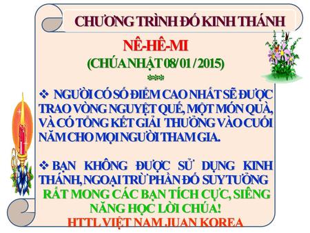 NÊ-HÊ-MI CHƯƠNG TRÌNH ĐỐ KINH THÁNH (CHÚA NHẬT 08/ 01 / 2015) ***