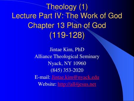 Jintae Kim, PhD Alliance Theological Seminary Nyack, NY 10960 (845) 