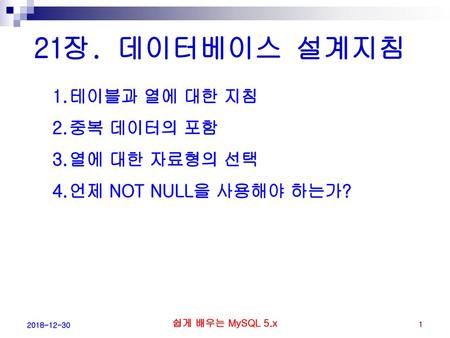 21장. 데이터베이스 설계지침 테이블과 열에 대한 지침 중복 데이터의 포함 열에 대한 자료형의 선택